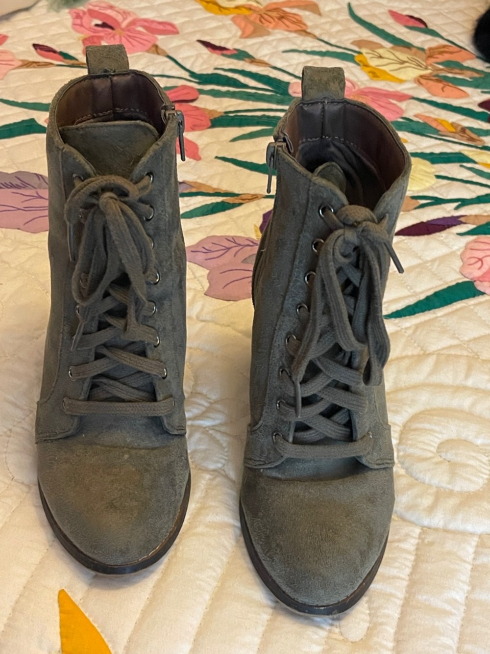 Candie's Olive Green Suede Lace-Up Ankle Boots